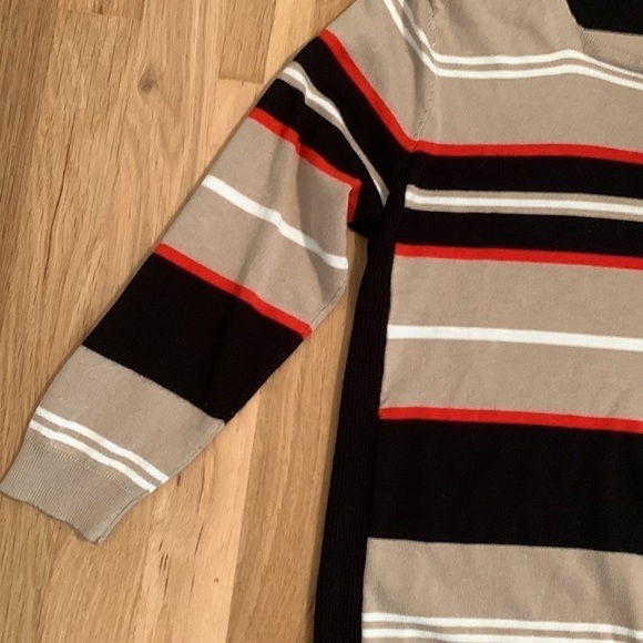 𝅺joseph A Striped Sweater 3/4 Length Sleeve Tan/Black and Orange Women’s XL - Picture 6 of 11
